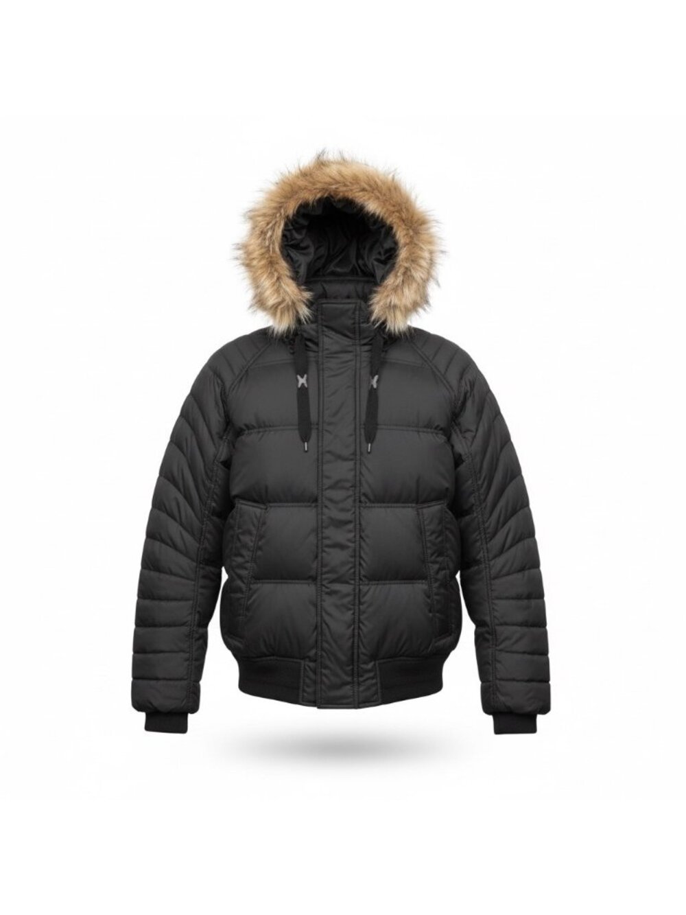 Marc New York Mens Black Fur Trim Hooded Puffer Jacket Size XL